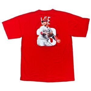 Y2K Philadelphia Phillies Cliff Lee Jersey Shirt Graphic Red Majestic Size Large